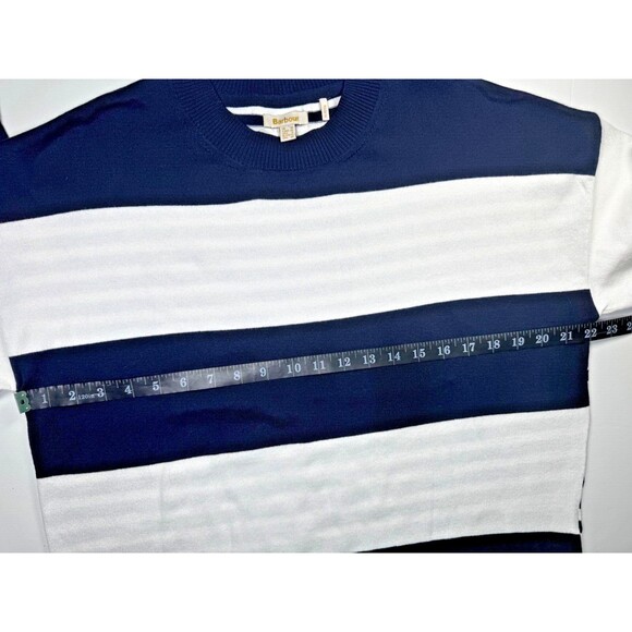 Barbour Bradley Stripe Sweater Women Small US6 Navy White Cotton Nautical Preppy - Picture 7 of 13